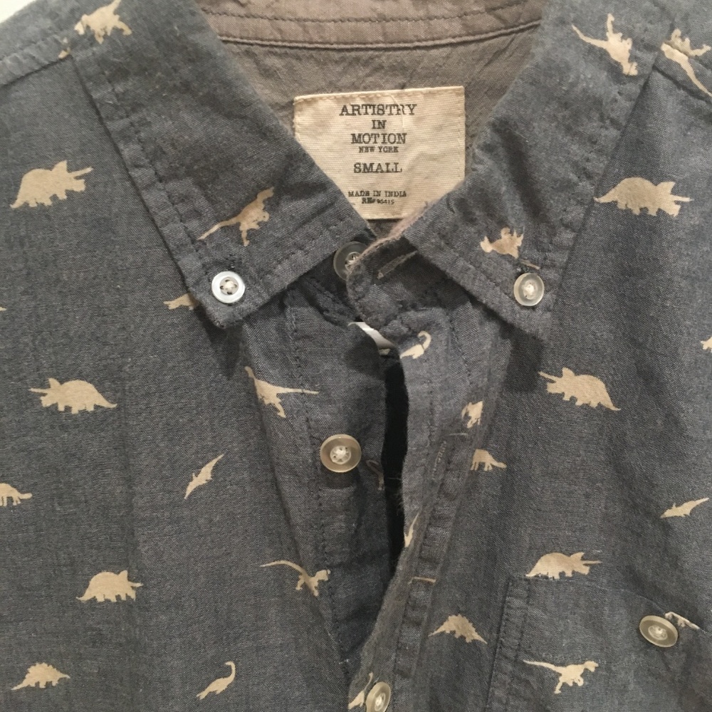 Gray Button up dress shirt with dinosaur print